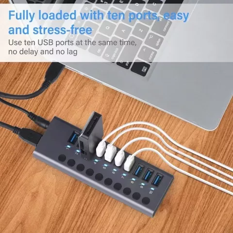 Aluminum Alloy USB Hub with Multiple Ports & LED Indicator for MacBook Pro & Computers
