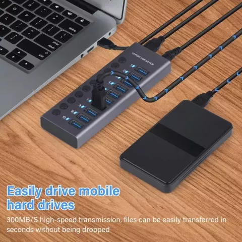 Aluminum Alloy USB Hub with Multiple Ports & LED Indicator for MacBook Pro & Computers