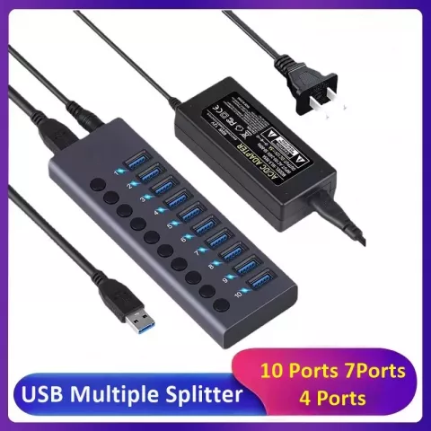 Aluminum Alloy USB Hub with Multiple Ports & LED Indicator for MacBook Pro & Computers