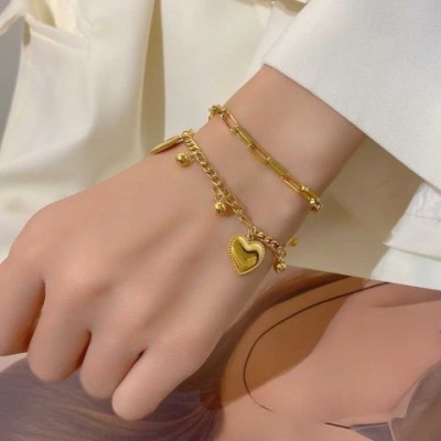 High Quality 316L Stainless Steel Heart Bangle for Women, Rustproof & Stylish Gold Color Wrist Jewelry Gift