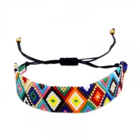 Name: ZHONGVI Bohemian Turkish Cuff Rainbow Bracelet for Women - Handmade Miyuki Beads 240813