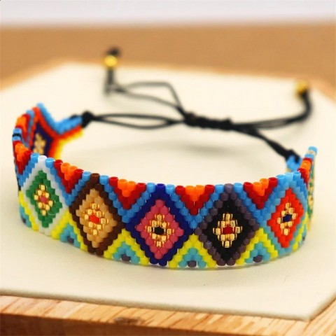 Name: ZHONGVI Bohemian Turkish Cuff Rainbow Bracelet for Women - Handmade Miyuki Beads 240813