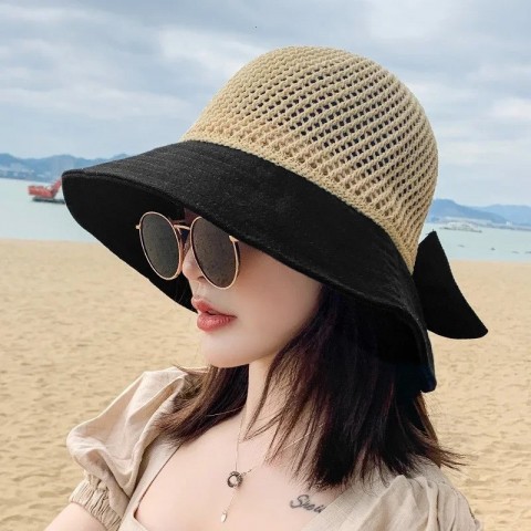 Womens Summer Sun Protection Straw Hat - Fashionable Travel Bucket Hat