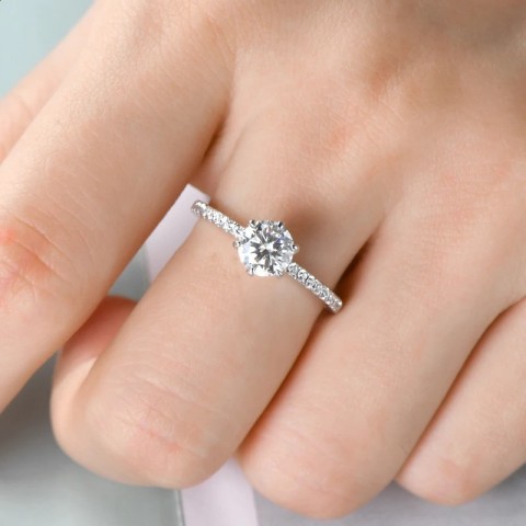 Anziw Women's 925 Silver 1CT Round Wedding Engagement Ring - Certified Quality