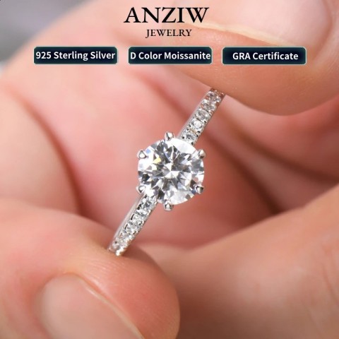 Anziw Women's 925 Silver 1CT Round Wedding Engagement Ring - Certified Quality