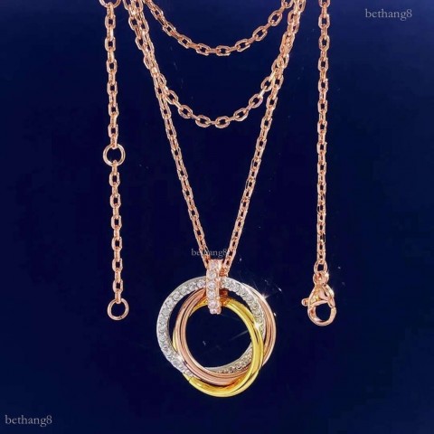 Elegant Triple Rings Pendant Necklace with Full Diamonds Earring