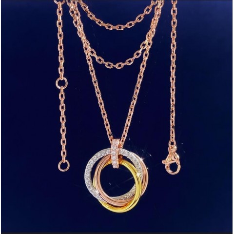 Elegant Triple Rings Pendant Necklace with Full Diamonds Earring