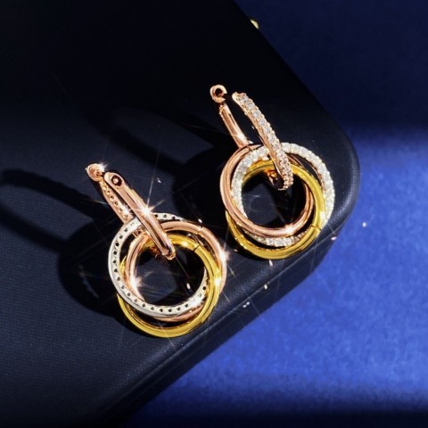 Elegant Triple Rings Pendant Necklace with Full Diamonds Earring