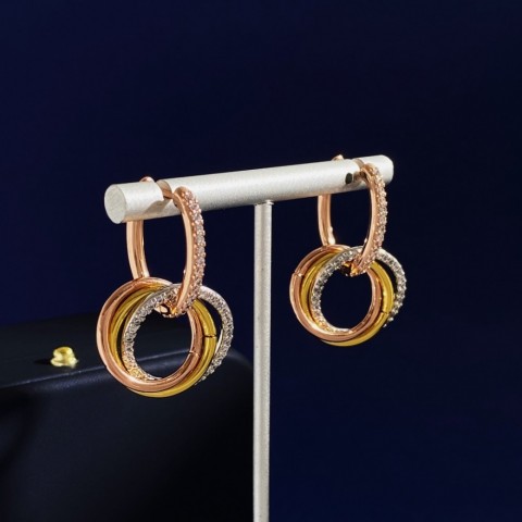 Elegant Triple Rings Pendant Necklace with Full Diamonds Earring
