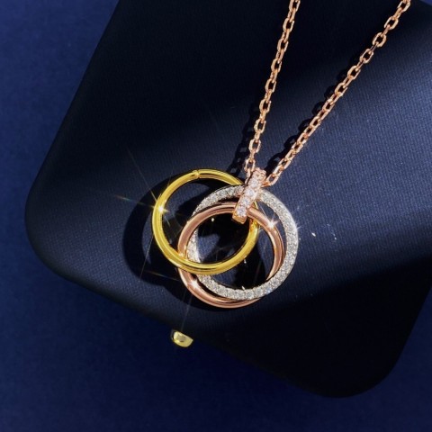 Elegant Triple Rings Pendant Necklace with Full Diamonds Earring