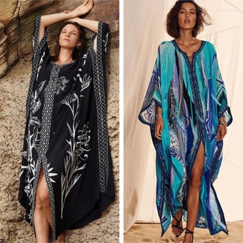 Elegance Swim Cover-Up for Women 2025 Solid Print Robe, Beach Tunic in Polyester