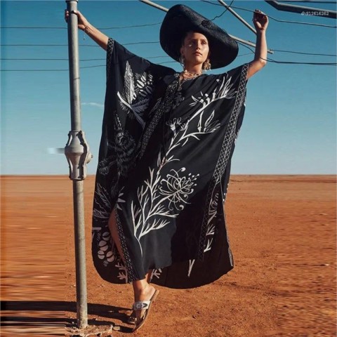 Elegance Swim Cover-Up for Women 2025 Solid Print Robe, Beach Tunic in Polyester