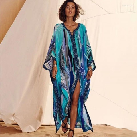Elegance Swim Cover-Up for Women 2025 Solid Print Robe, Beach Tunic in Polyester