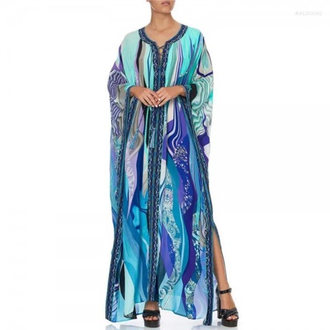 Elegance Swim Cover-Up for Women 2025 Solid Print Robe, Beach Tunic in Polyester