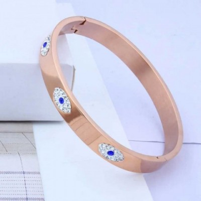 OUFEI Women's Luxury Fashion Stainless Steel Evil Eye Bangle with Crystals