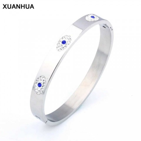 OUFEI Women's Luxury Fashion Stainless Steel Evil Eye Bangle with Crystals