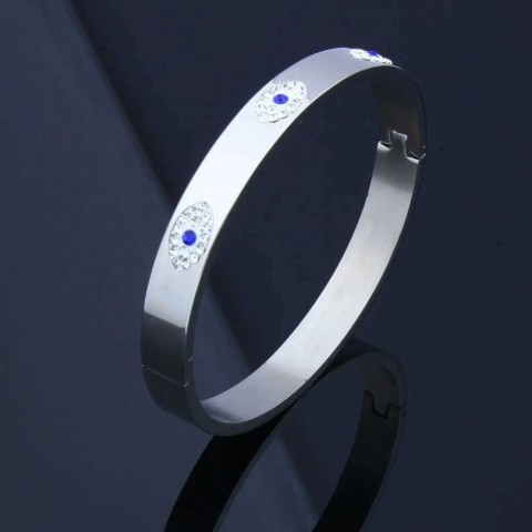 OUFEI Women's Luxury Fashion Stainless Steel Evil Eye Bangle with Crystals