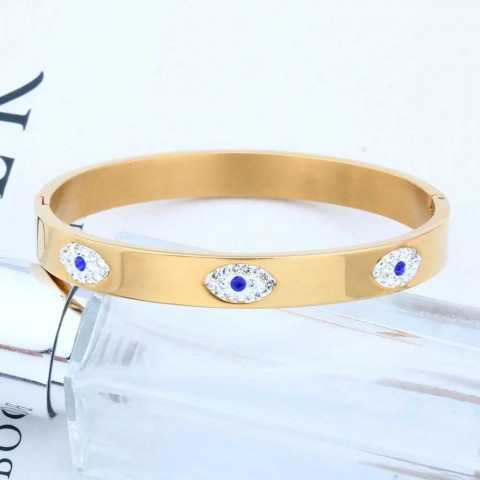 OUFEI Women's Luxury Fashion Stainless Steel Evil Eye Bangle with Crystals