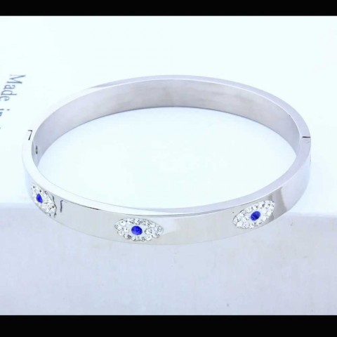 OUFEI Women's Luxury Fashion Stainless Steel Evil Eye Bangle with Crystals