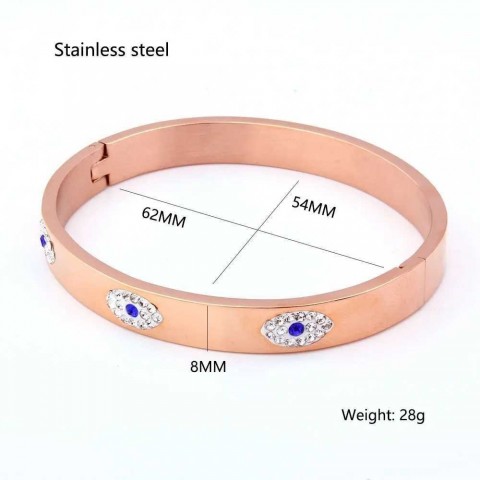 OUFEI Women's Luxury Fashion Stainless Steel Evil Eye Bangle with Crystals