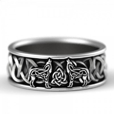 HUITAN Nordic Mythical Totem Viking Werewolf Band Ring for Men