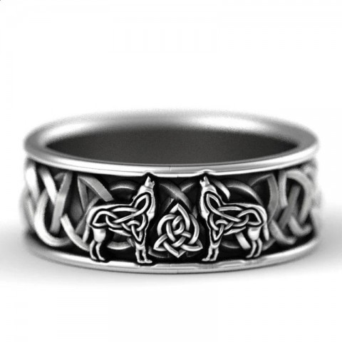HUITAN Nordic Mythical Totem Viking Werewolf Band Ring for Men