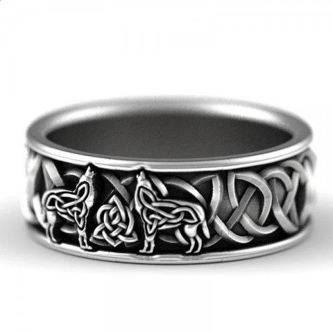HUITAN Nordic Mythical Totem Viking Werewolf Band Ring for Men