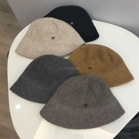 Japanese Inspired Casual Four-Leaf Clover Wool Fisherman Bucket Hat for Men X241025