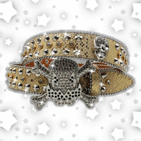 Cowboy Stud Belt for Women with Red and Black Skull Design