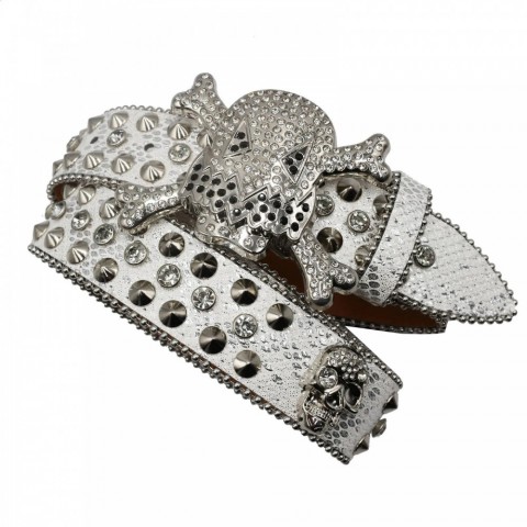 Cowboy Stud Belt for Women with Red and Black Skull Design