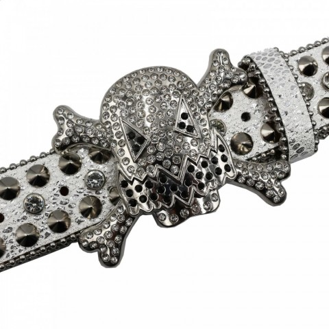 Cowboy Stud Belt for Women with Red and Black Skull Design