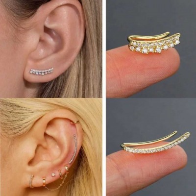 Trend Spiral Lobe Perforated Stud Earrings for Women with Zircon Climbing Design w250430