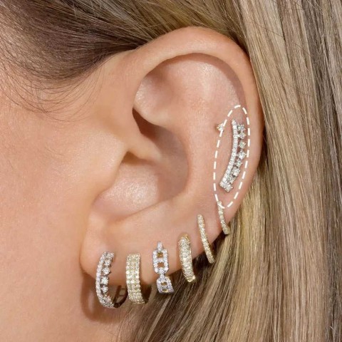 Trend Spiral Lobe Perforated Stud Earrings for Women with Zircon Climbing Design w250430