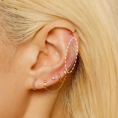 Trend Spiral Lobe Perforated Stud Earrings for Women with Zircon Climbing Design w250430