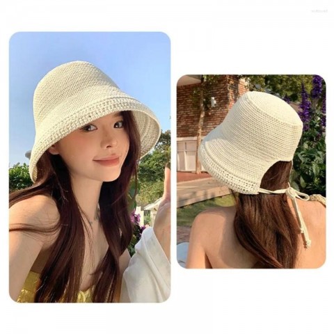 Wide Brim Sun Protection Straw Hat with Adjustable Strap for Women