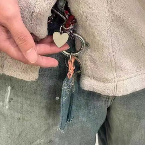 Mens Titanium Steel AC Style Mini Jeans Keychain with Graffiti Design for Unisex