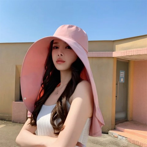 Womens Adjustable Foldable Wide Brim Sun Hat with Polyester Material for Shoulder Protection 250218