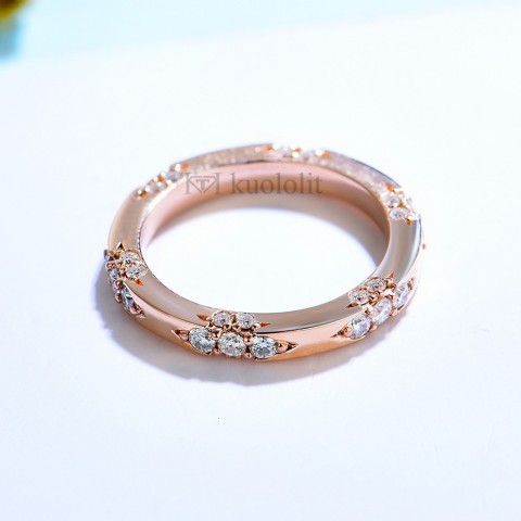 Kuololit Women's Rose Gold 14K Knife Edge Wedding Bands for Engagement