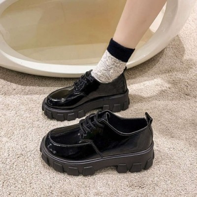 Women's Classic British Lace-Up Leather Loafers - Comfortable & Durable for Summer & Autumn
