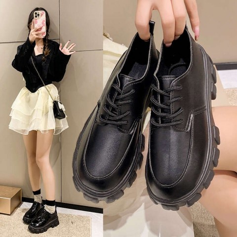 Women's Classic British Lace-Up Leather Loafers - Comfortable & Durable for Summer & Autumn