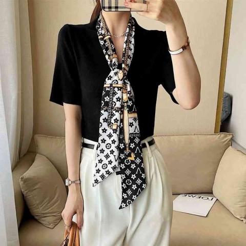 Elegant Designer Silk Scarf for Women in Red with Letter Pattern