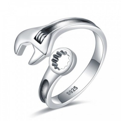 Sterling Silver Adjustable Wrench Ring - Vintage Mechanic Jewelry for Men and Women by YES1