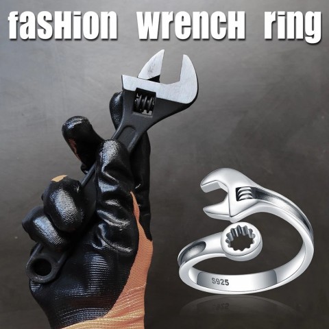 Sterling Silver Adjustable Wrench Ring - Vintage Mechanic Jewelry for Men and Women by YES1