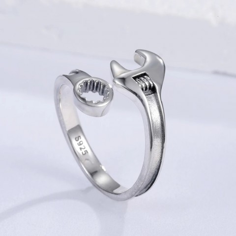 Sterling Silver Adjustable Wrench Ring - Vintage Mechanic Jewelry for Men and Women by YES1