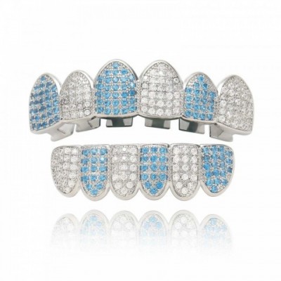 Ailodo Sparkling White Blue Teen Hip Hop Grillz for Men and Women