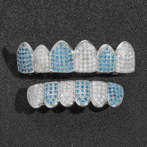 Ailodo Sparkling White Blue Teen Hip Hop Grillz for Men and Women