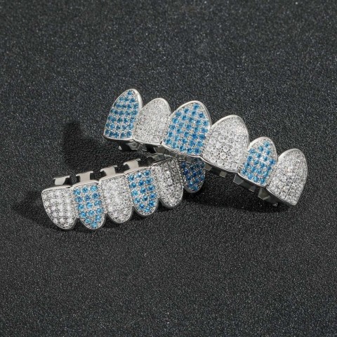 Ailodo Sparkling White Blue Teen Hip Hop Grillz for Men and Women
