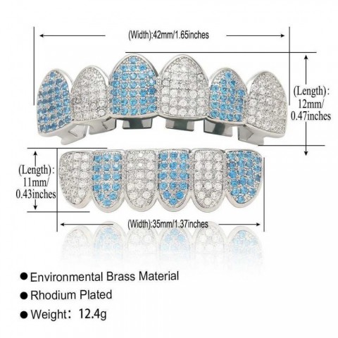 Ailodo Sparkling White Blue Teen Hip Hop Grillz for Men and Women