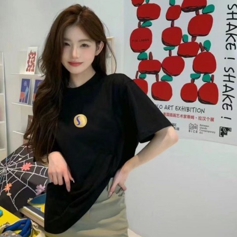 Summer 2025 Unisex Couple T-shirt in Pure Cotton - Loose Fit with Trendy Letter Prints