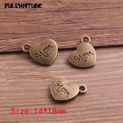PULCHRITUDE 10Pcs Fashion Mom Heart Charms, 14*18mm Zinc Alloy, Three Colors for Jewelry Pendant